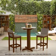 Imagem de Kit 2 Banquetas Alta Luxo Pérola com Encosto Estofada em Linho Bege Madeira Maciça Imbuia