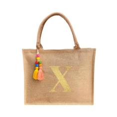 Imagem de Bolsa De Praia Juta Personalizada Com Letra Inicial Dourada - Bogu By 