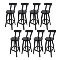 Imagem de Kit 8 Banqueta Alta de Madeira com Encosto Girafa Preto