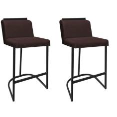 Imagem de Kit 02 Banquetas Com Encosto Ninna Bistrô Cozinha Aplique Ferro Preto Suede Marrom  - Ahazzo Móveis