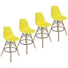 Imagem de Kit 4 Banquetas Charles Eames Eiffel Wood Design Base Fixa Madeira - L