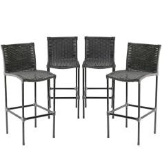 Imagem de Kit 4 Banquetas Em Fibra Sintética Artesanal Cinza