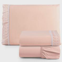 Imagem de Jogo De Lençol Suave Lese Percal 180 Fios Solteiro 3 Peças Barato - Salmão