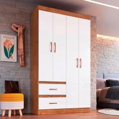 Imagem de Guarda-Roupa Solteiro Dallas 4 Portas 2 Gavetas Off White/Nogueira - Doripel