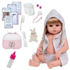 Imagem de Bebê Reborn Menina Realista Roupão Coelho Com Bolsa Itens - Cegonha Re