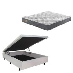 Imagem de Conjunto Cama Box Baú Casal 138x188cm em Courino com Colchão Adapto Molas Ensacadas Areia/Cinza