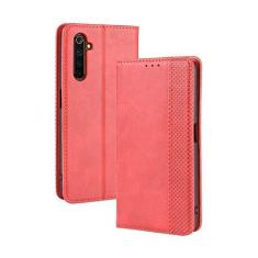 Imagem de Capa para Oppo Realme 6 Pro, capa flip carteira de couro para Oppo Realme 6 Pro, capa magnética retrô para telefone, capa carteira com compartimentos para cartão