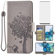 Imagem de Asuwish Capa carteira compatível com Samsung Galaxy S20 Plus Glaxay S20+ 5G e protetor de tela de vidro temperado flip porta-cartões para celular Gaxaly S20+5G S20plus 20S + S 20 20+ G5 feminino cinza