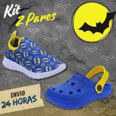 Imagem de Kit 2 Pares Babuche Tênis Calce Fácil Infantil Menino Batman Confortáv