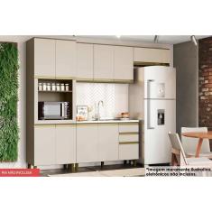 Imagem de Kit de Cozinha Completa 4 Peças Connect (2Aéreo+1Balcão+1Paneleiro) C6P12 Duna/Cristal - Henn