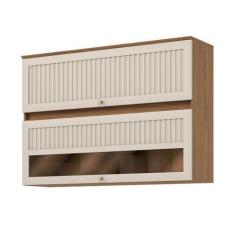 Imagem de Armário Aéreo Cozinha 120 Cm Requinte 2 Portas Ripado Com Vidro Nature