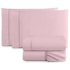 Imagem de Jogo Lençol Casal Toque Macio 4 Peças Percal 400 Fios Rosa - Casa Home