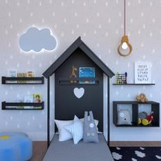 Imagem de Quarto Infantil Cama Nicho Prateleira E Revisteiros Bramov Móveis Pret