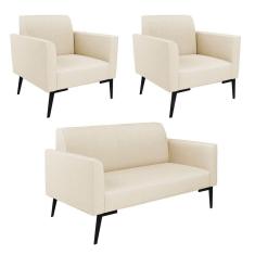 Imagem de Sofá Namoradeira Com 2 Poltronas Pés Villach Marisa Linho Bege A19 D03 - D`rossi