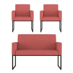 Imagem de Kit Sofá 2 Lugares + 2 Poltronas Para Recepção Sala Balaqui Cor:rosa Rosa