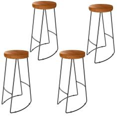 Imagem de Kit 4 Banqueta Alta Industrial Madeira Bancada Cozinha Aurora