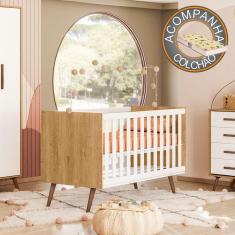 Imagem de Berço Americano Qencanto Retrô 3820 Qmovi Freijó Branco Acetinado + Colchão Gazin