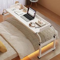 Imagem de Mesa de cabeceira móvel com rodas, altura ajustável 65-95 cm Mesa de computador em pé Estação de trabalho Bandeja de comida Mesa médica rolante para estrutura de cama dupla/completa/queen/ki