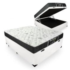 Imagem de Cama Box Baú Viúva 128 Tecido Sintético Branco com Colchão de Molas - Probel Sleep Black