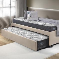 Imagem de Bicama Box Solteirão 96x203 Suede Bege Com Dois Colchões Adapto Molas Ensacadas Ecoflex