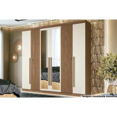 Imagem de Guarda Roupa 6 Portas E 4 Gavetas C/ Espelho Buriti Jatoba/Areia - Santos Andirá