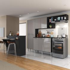 Imagem de Cozinha Completa c/ Bancada Paris Multimóveis MP2044 Preta/Lacca Fumê