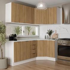 Imagem de Cozinha Modulada 6 Peças com Tampo 3 Aéreos 6 Portas e 3 Balcões Ipanema Cabecasa Madeiramadeira Acácia/branco