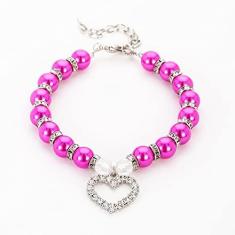 Imagem de Colar De Gato Imitação De Pérola Pingente De Coração Pingente De Strass Colar De Gato Ajustável Colar De Gato Personalizado,rosa,L 30 CM