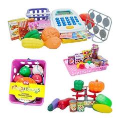 Imagem de Mega Kit Mercadinho Som Luz Legume Balança Registradora 57pç