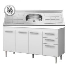 Imagem de Balcão Gabinete Lis e Pia Inox 150cm 4 Portas Branco