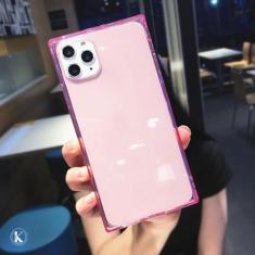 Imagem de Capa de telefone transparente de cor fluorescente quadrada para iPhone 15 Pro Max 14 13 12 11 X XS XR 7 8 Plus SE Capa de silicone macia transparente, rosa, para iphone 15