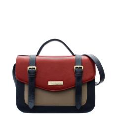 Imagem de Bolsa Feminina Maria Verônica Carteiro Couro Legítimo Azul Marinho Tricolor