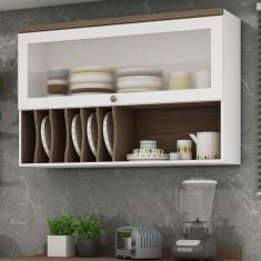 Imagem de Armário Aéreo Para Cozinha com Porta de Vidro Provençal Iluminata Genialflex Branco Fosco