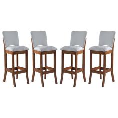 Imagem de Kit 4 Banquetas Alta Estofada Bianca 38x108Cm Madeira Linho Bege Cru L71