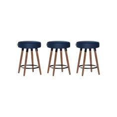 Imagem de Kit 3 Bancos Moderno Pé Palito Roma Slim Azul 50cm