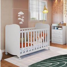 Imagem de Quarto de Bebê com Cômoda 3 Gavetas e Berço Americano 100% Mdf Teka Espresso Móveis Branco Brilho