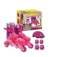 Imagem de Patins Infantil Ajustável 29 ao 32 Barbie  Com Acessórios De Segurança Triline e Inline Fun