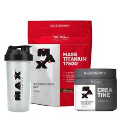 Imagem de Combo Hipercalórico Mass 17500 Refil 1,4kg, Creatina 300g e Coqueteleira 700ml - Max Titanium-Unissex
