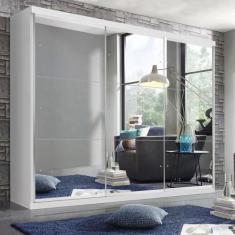Imagem de Guarda-roupa Casal 3 Portas de Correr 4 Gavetas e 9 Espelhos Elle Espresso Móveis Branco