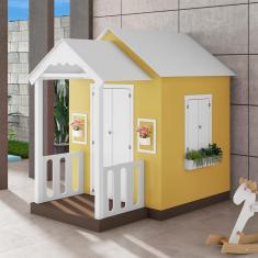 Imagem de Casinha De Brinquedo Artesanal Com Varanda Mdf Branco/amarelo L12 - Criança Feliz