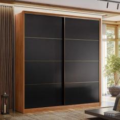 Imagem de Guarda-roupa Casal 2 Portas 3 Gavetas Belga Nogueira Touch/preto Prime Tx