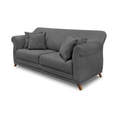 Imagem de Sofá Decorativo 200cm 3 Lugares com 4 Almofadas Armstrong Suede Cinza G63 - Gran Belo