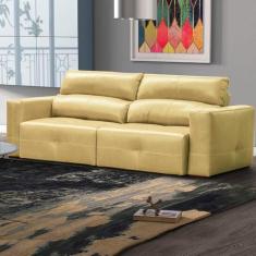 Imagem de Sofá Decorativo Monica 3 Lugares Sala de estar 252cm Reclinável e Retrátil Couro Bege G40 - Gran Belo