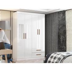 Imagem de Guarda Roupa Solteiro com espelho 4 portas e 2 gavetas Hercules – Branco