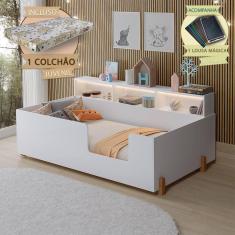 Imagem de Cama De Criança Infantil Design Doçura Juvenil Lisa Branca Incluso Lousa Mágica + Colchão
