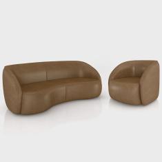 Imagem de Sofá 3 Lugares Orgânico 288cm e Poltrona Zion M22 Sintético Caramelo - Mpozenato