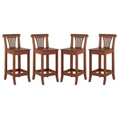 Imagem de Kit 4 Banquetas Média Madeira Maciça Valentina 36x90Cm Bancada Cozinha Gourmet Verniz Imbuia - RMI