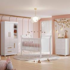 Imagem de Quarto de Bebê Completo Zara 100% Mdf 3 Portas 6 Gavetas Branco 5429 - Tigus Baby