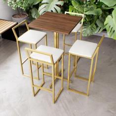 Imagem de Jogo Mesa Alta Bistrô Quadrada Imbuia 4 Banquetas Estofado Confort Ind
