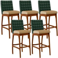 Imagem de Kit 05 Banquetas Altas Sala De Jantar Fixa Mila B04 Facto Verde Musgo 